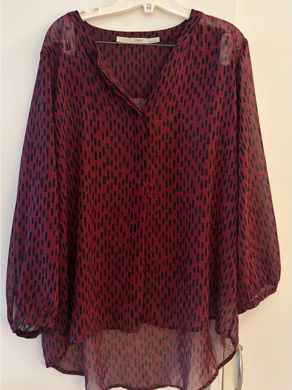 Gibson Burgundy Blouse with Black Dash Print